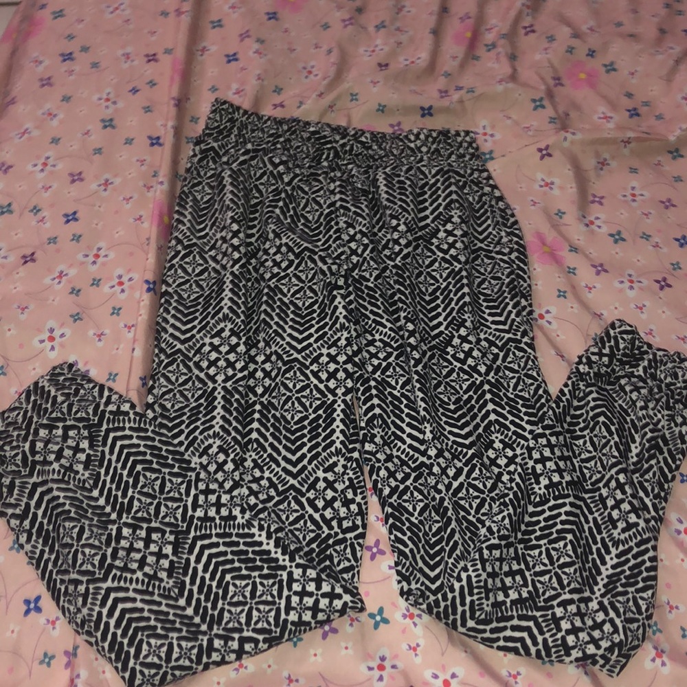 Black and white silk joggers